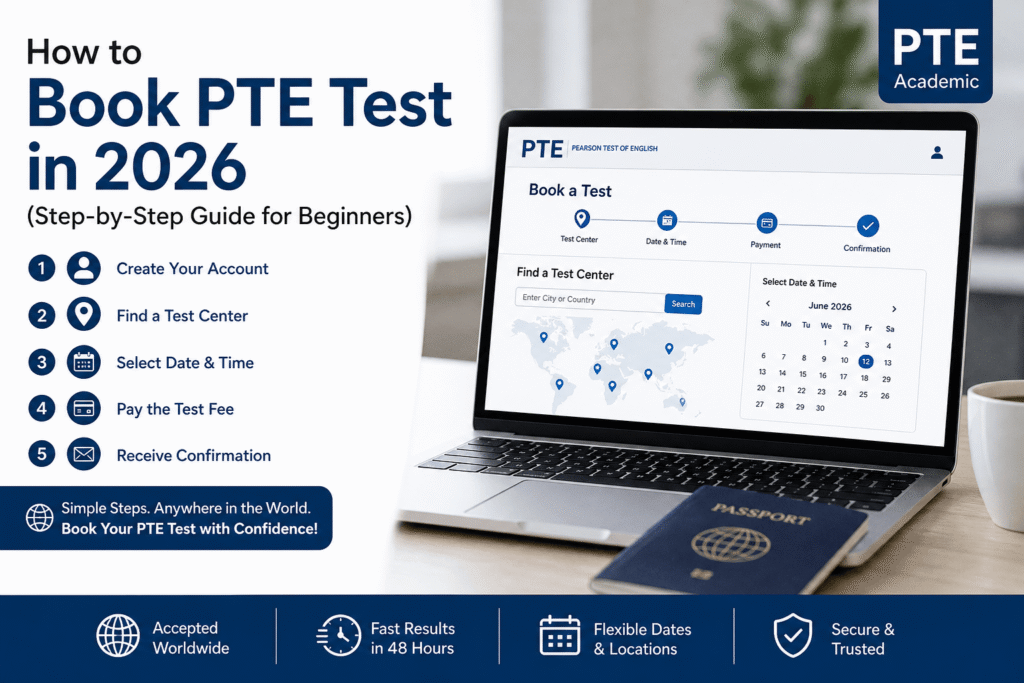 How to book PTE test in 2026 step by step guide for beginners online PTE Academic booking process